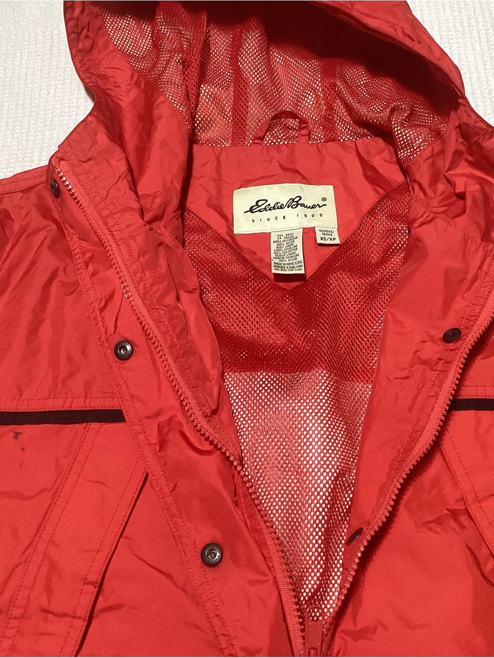 Eddie Bauer Size XS Red Windbreaker Hooded Jacket Front Zip Closure - Picture 2 of 8